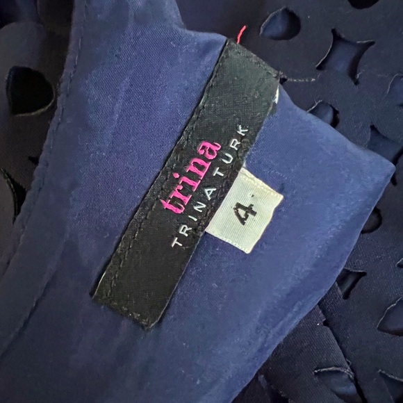 Trina Turk Navy Blue Carousel Lasercut Oped back Mini Classic Dress 4 S - Picture 12 of 16